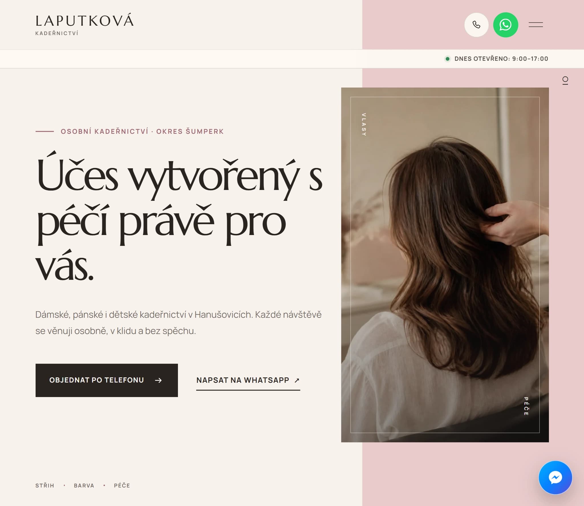 Náhled webu projektu Web pro kadeřnictví